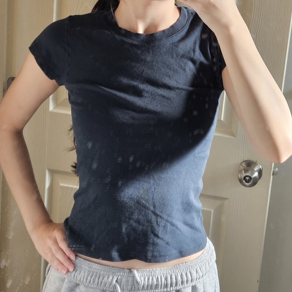 Brandy Melville Navy Blue T Shirt Top Tight One Size - Picture 9 of 9